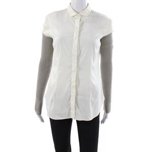 Rivamonti Women Collared Cotton Button Up Blouse Ivory Long Sleeve Size M
